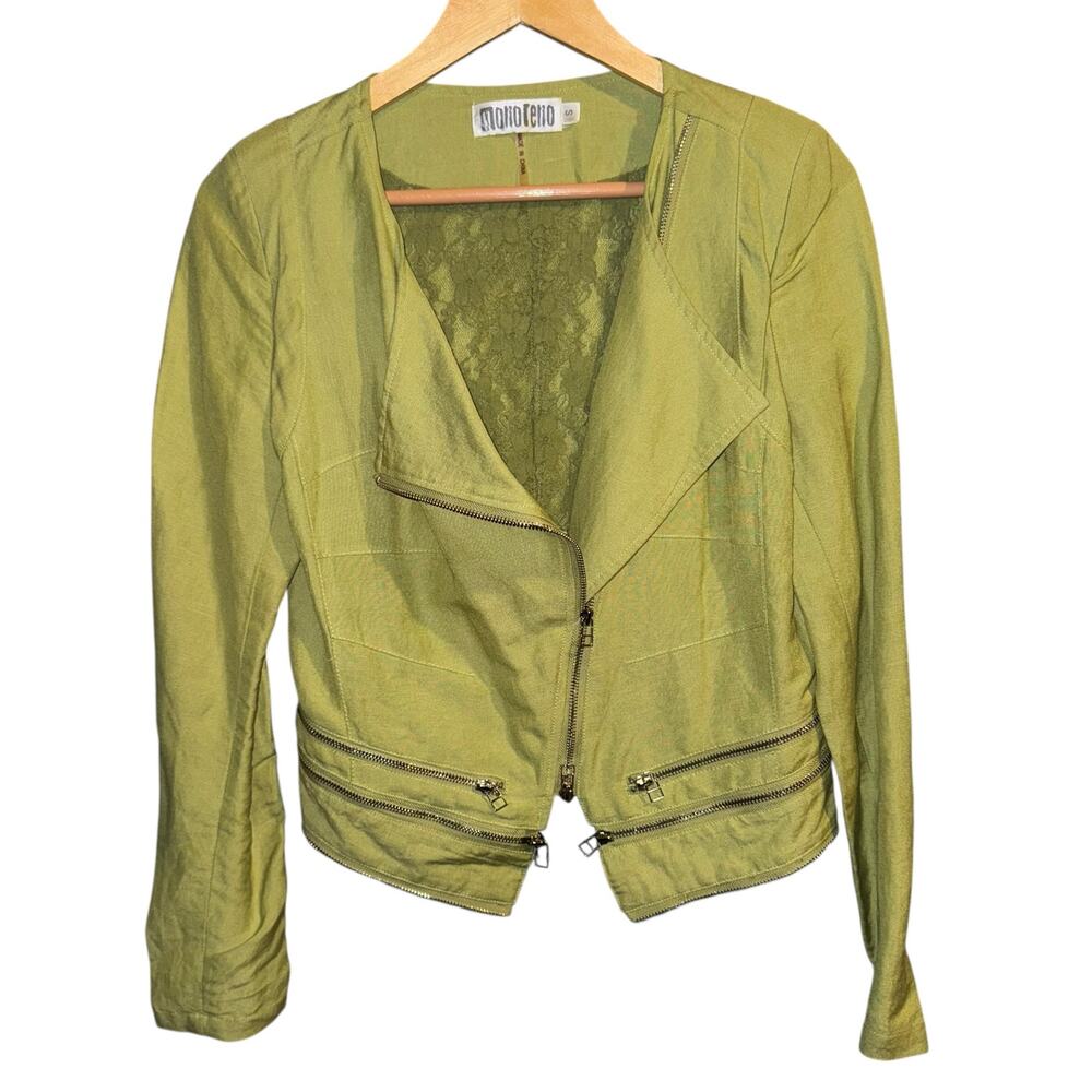 Monoreno 100% Linen‎ Chartreuse Moto Jacket Punk Grunge Streetwear Artsy Funky